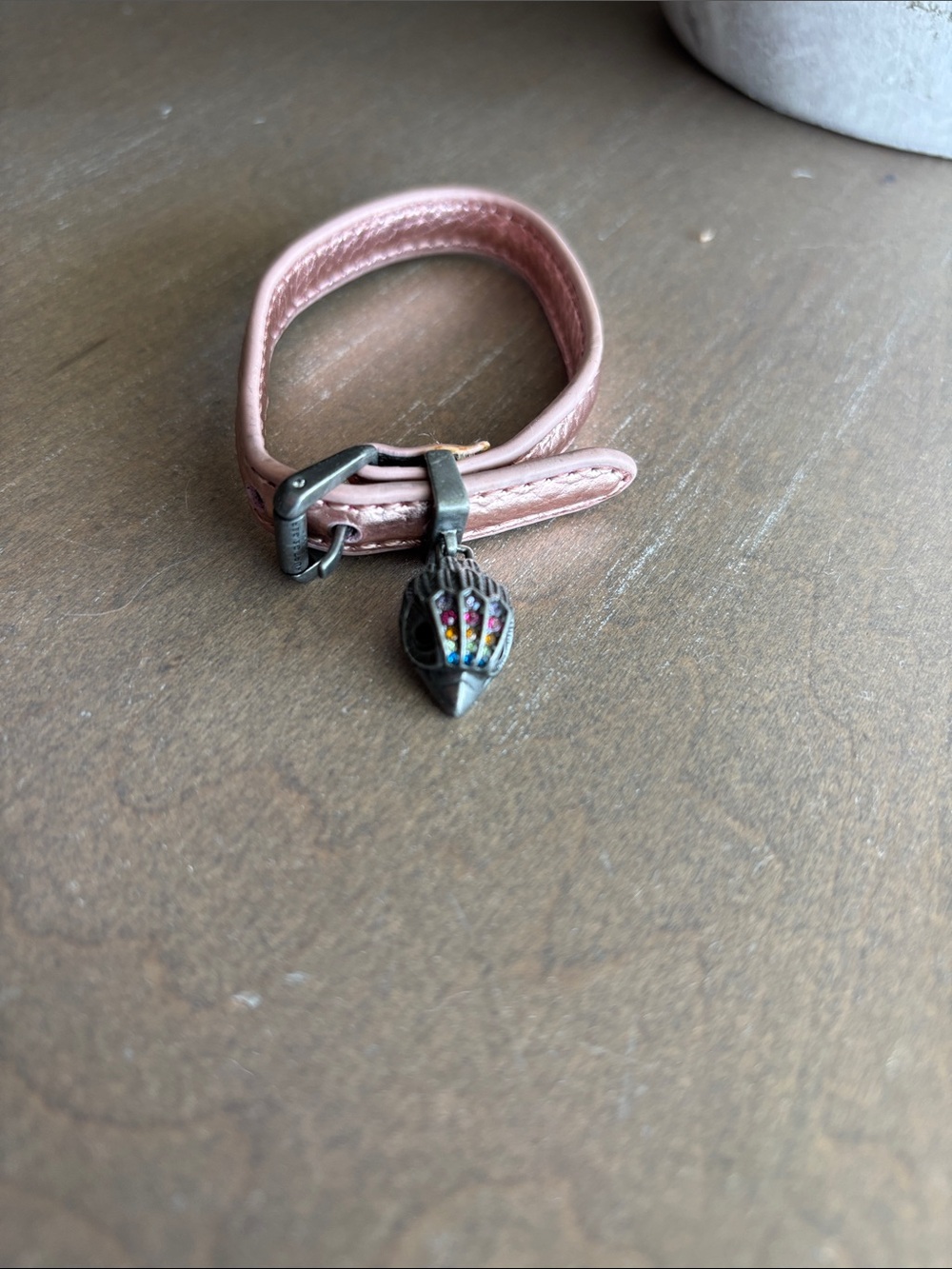 Kurt Geiger Blush Pink Leather Wrap Bracelet with Decorative Charm